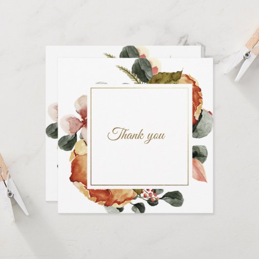 Elegant golden Fall Floral "Danke. Karte (Vorderseite/Rückseite Beispiel)