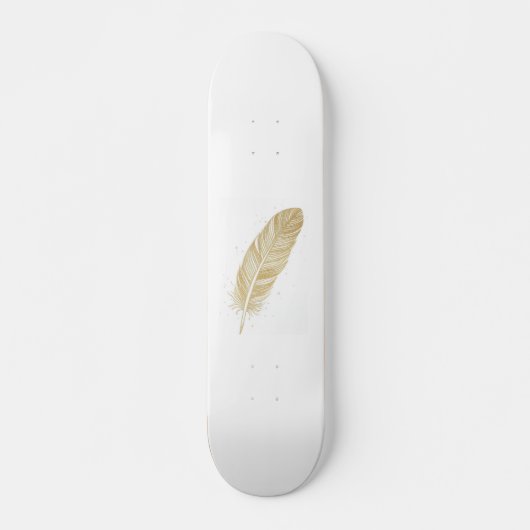 Elegant Golden Feather Line Art - Modern Aesthetic Skateboard (Vorne)