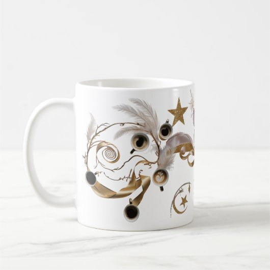 Elegant Golden Feather Swirl Coffee Art Classic Kaffeetasse (Links)