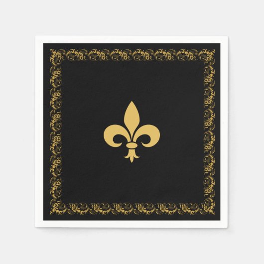 Elegant Golden Fleur-de-Lis on Black Serviette (Vorderseite)
