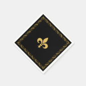 Elegant Golden Fleur-de-Lis on Black Serviette (Ecke)