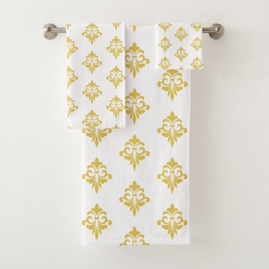 Elegant Golden Fleur de Lis Pattern on White Badhandtuch Set (Insitu)