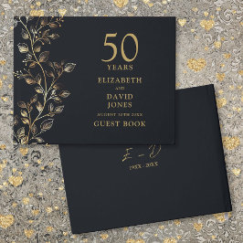 Elegant Golden Floral 50. Hochzeitstag Gästebuch