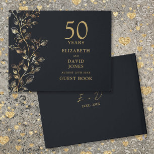 Elegant Golden Floral 50. Hochzeitstag Gästebuch