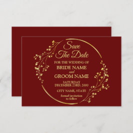 Elegant Golden Floral Geometric Wreath Red Save The Date