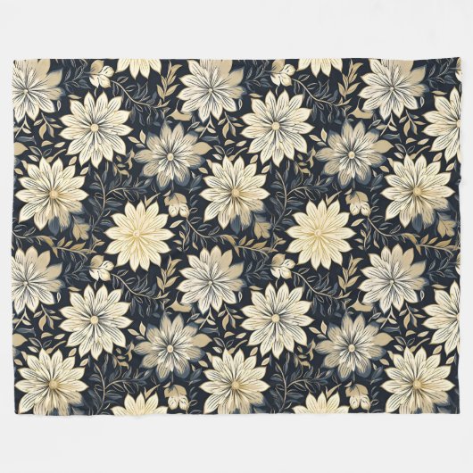 Elegant Golden Floral Harmonie auf dunklem Hinterg Fleecedecke (Vorderseite (Horizontal))