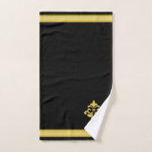 Elegant Golden Flower, Monogram & Stripe on Black Badhandtuch Set (Handtuch)