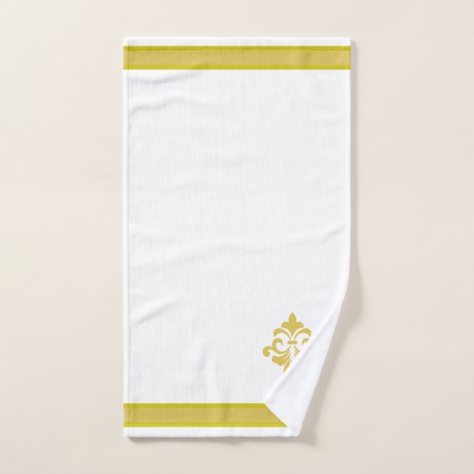 Elegant Golden Flower, Monogram & Stripe on White Badhandtuch Set (Handtuch)