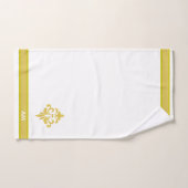 Elegant Golden Flower, Monogram & Stripe on White Badhandtuch Set (Handtuch)