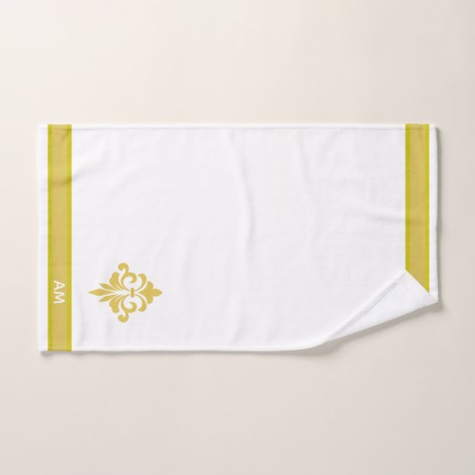 Elegant Golden Flower, Monogram & Stripe on White Badhandtuch Set (Handtuch)