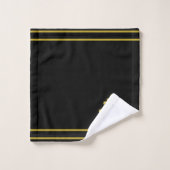 Elegant Golden Flower, Monogram & Stripes on Black Badhandtuch Set (Waschlappen)