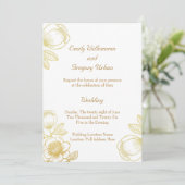 Elegant Golden Flowers Wedding Einladung (Stehend Vorderseite)