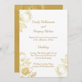 Elegant Golden Flowers Wedding Einladung (Vorne/Hinten)