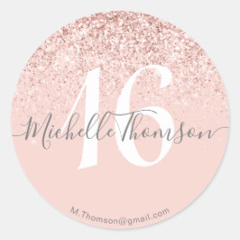 Elegant Golden Glitter Monogram Sweet Pink 16 Runder Aufkleber