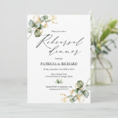 Elegant Golden Greenery Hochzeit Probe Dinner Einladung (Stehend Vorderseite)