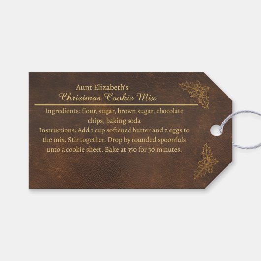 Elegant Golden Holly Christmas Cookie Mix Label Geschenkanhänger (Vorderseite (Horizontal))