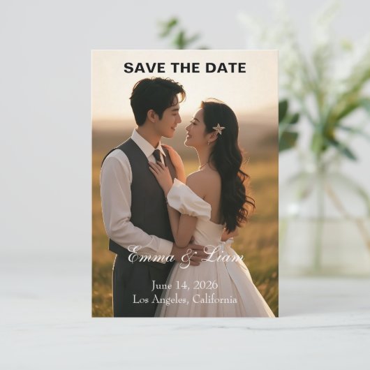 Elegant Golden-Hour Save the Date Card (Stehend Vorderseite)
