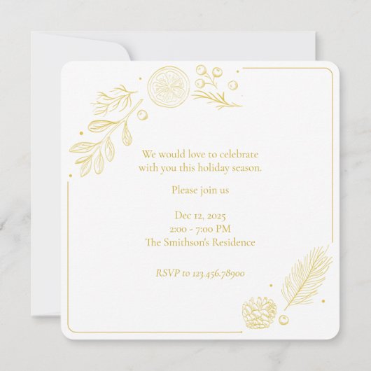 Elegant Golden Leaves & Berries Christmas square Einladung (Rückseite)
