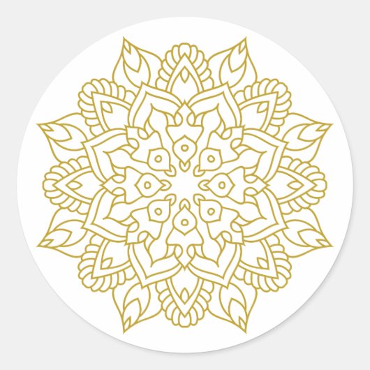 Elegant Golden Mandala Runder Aufkleber (Vorderseite)