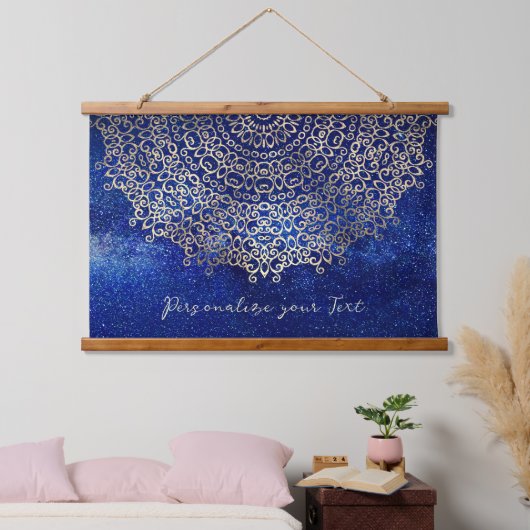 Elegant Golden Mandala Trippy Psychedelic Hippie Wandteppich Mit Holzrahmen (Schlafzimmer)