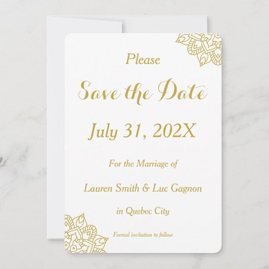 Elegant Golden Mandala Wedding Save the Date Card (Vorderseite)