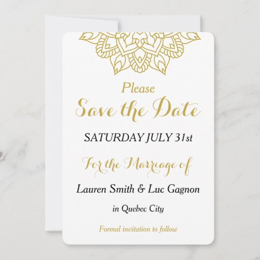 Elegant Golden Mandala Wedding Save the Date Card (Vorderseite)