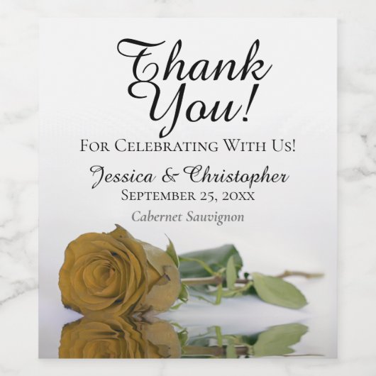 Elegant Golden Ochre Rose Wedding Vielen Dank Weinetikett (Einzelnes Label)