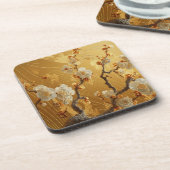 Elegant Golden Plum Tree Japanisch Getränkeuntersetzer (Linke Seite)