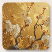 Elegant Golden Plum Tree Japanisch Getränkeuntersetzer (Vorderseite)