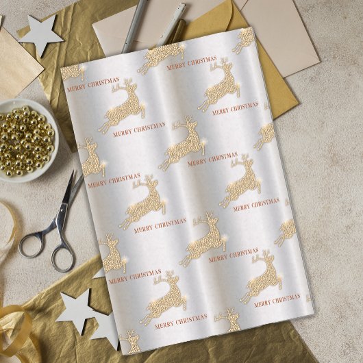 Elegant Golden Reindeer Luxe Weihnachten Seidenpapier