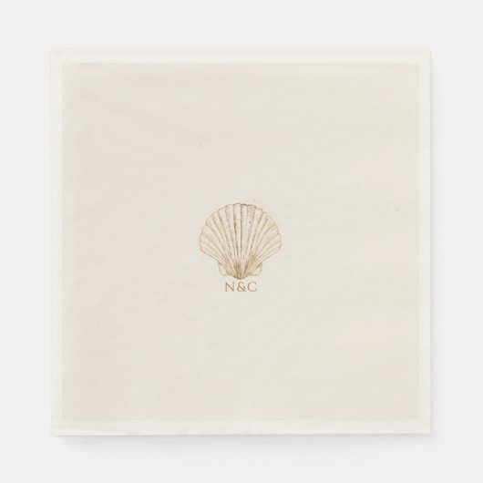 Elegant Golden Seashell  Monogram Wedding Napkins Serviette (Vorderseite)