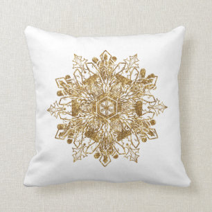 Elegant Golden Snow Flake Roter Kissen