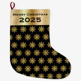 Elegant Golden Snowflakes Christmas Stocking Großer Weihnachtsstrumpf
