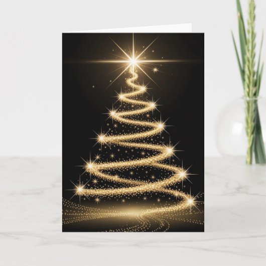 Elegant Golden Sparkle Christmas Tree Karte (Vorderseite)