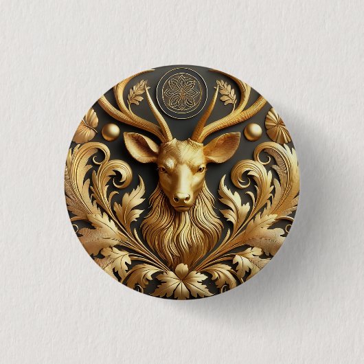 Elegant Golden Stag Head Ornament Button (Vorderseite)