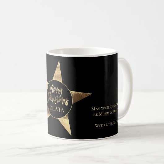 Elegant Golden Star Add Name Frohe Weihnachten Sch Kaffeetasse (VorderseiteRechts)