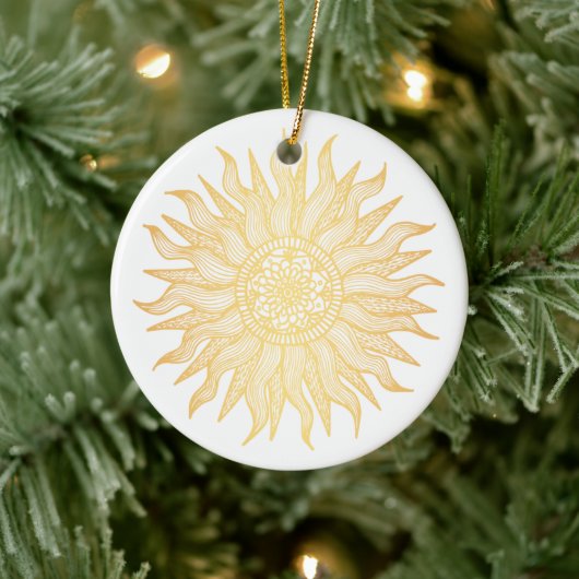 Elegant Golden Sun Mandala Keramik Ornament (Baum)