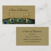 Elegant Golden Swirl Pfauenfedern Doppelseitig Visitenkarte (Vorne/Hinten)