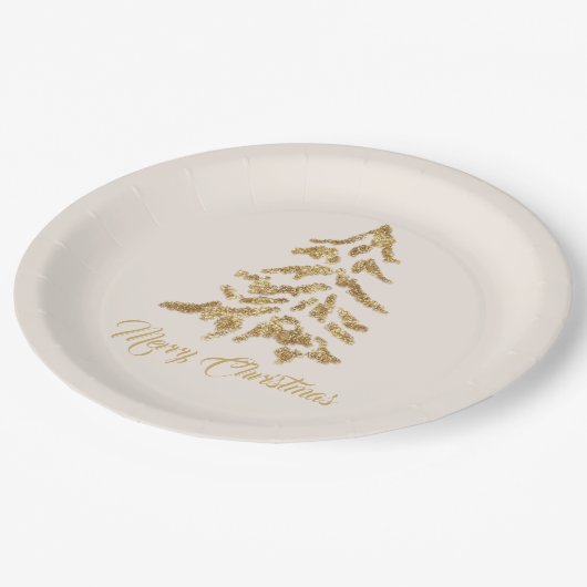 Elegant Golden Tree Frohe Weihnachten Pappteller (Schrägansicht)