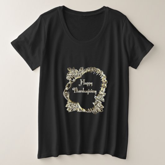 Elegant Golden Turkey Happy Thanksgiving Text Große Größe T-Shirt (Design vorne)
