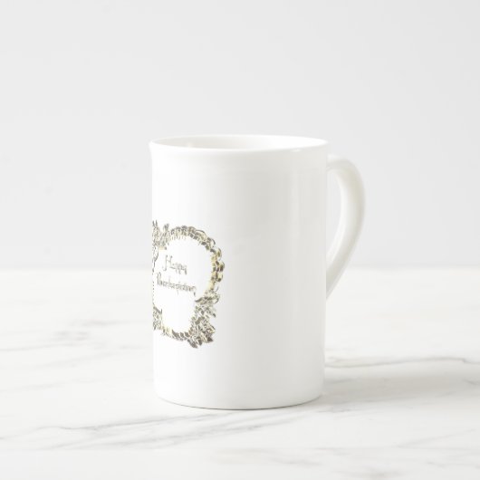 Elegant Golden Turkey Happy Thanksgiving Text Porzellantasse (Vorderseite Rechts)