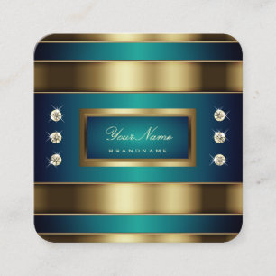 Elegant Golden und Blue Aquamarin Gradient Berufli Quadratische Visitenkarte