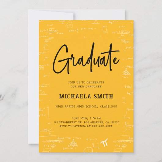 Elegant Golden Yellow Graduate Math Graduation Einladung (Vorderseite)