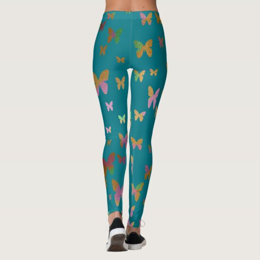 Elegant Goldgold Butterfly Pattern Leggings (Rückseite)