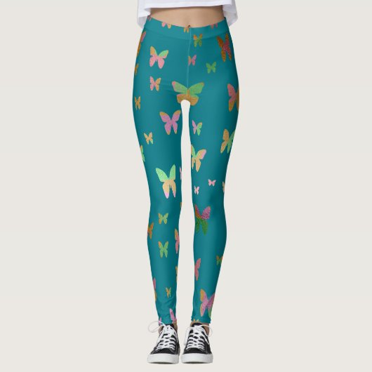 Elegant Goldgold Butterfly Pattern Leggings (Vorderseite)