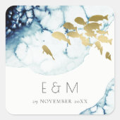 ELEGANT GOLDNAVY UNDERWASSERFANG MONOGRAM WEDD QUADRATISCHER AUFKLEBER (Vorderseite)