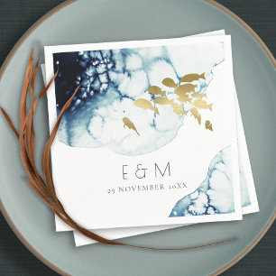 ELEGANT GOLDNAVY UNDERWASSERFANG MONOGRAM WEDD SERVIETTE