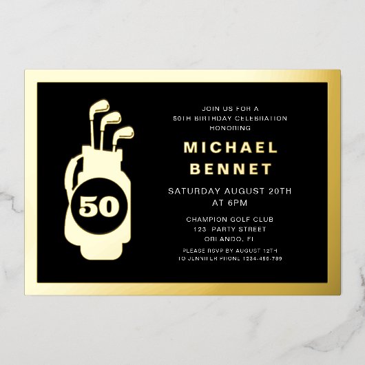 Elegant Golf 50th Birthday Folieneinladung (Vorderseite)