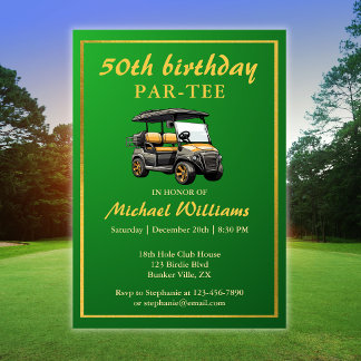 Elegant Golf Theme Green Gold 50. Geburtstag Einladung