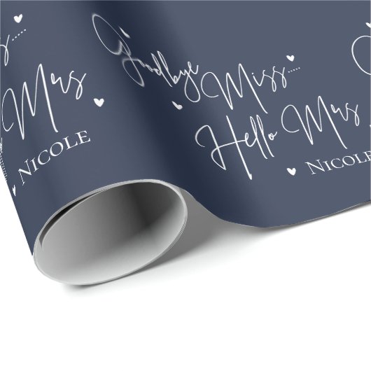 Elegant Goodbye Miss Hallo Mrs. Navy Brautparty Geschenkpapier (Rolleneckpunkt)